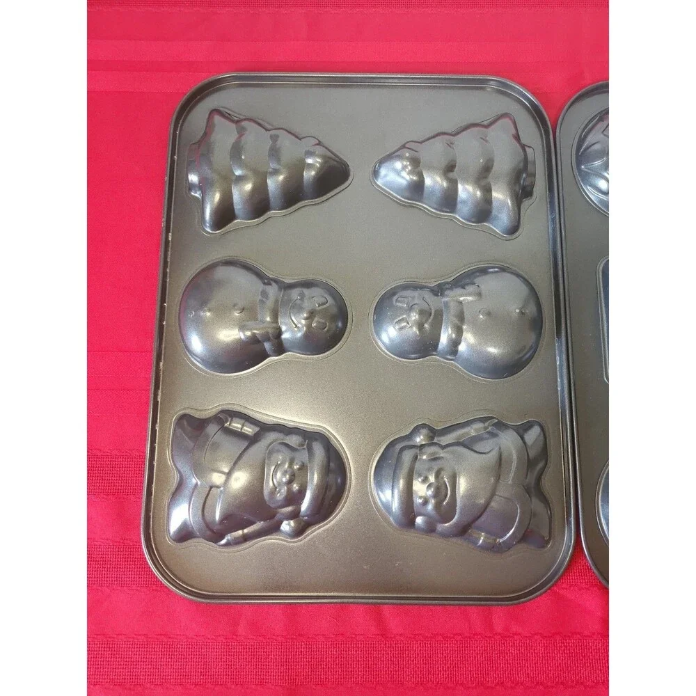 Set of 2 Holiday Mini Cake Baking Pans Christmas & Easter Nonstick 6 Cavity Mold